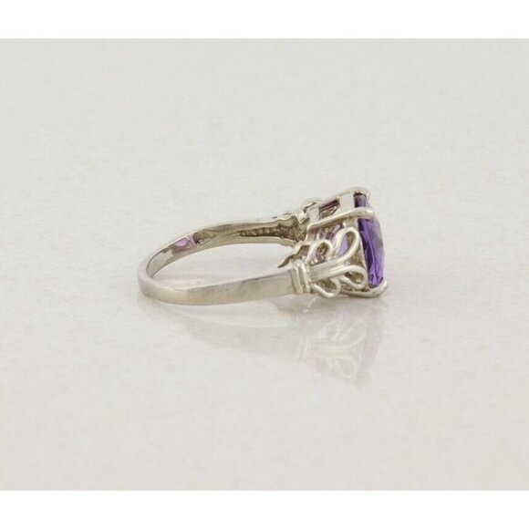 14k White Gold Natural Pau D'Arco Amethyst Ring Size 7 - Picture 6 of 7